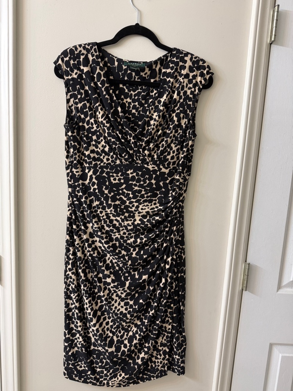 Lauren Ralph Lauren Black and Cream Animal-Print Midi Dress